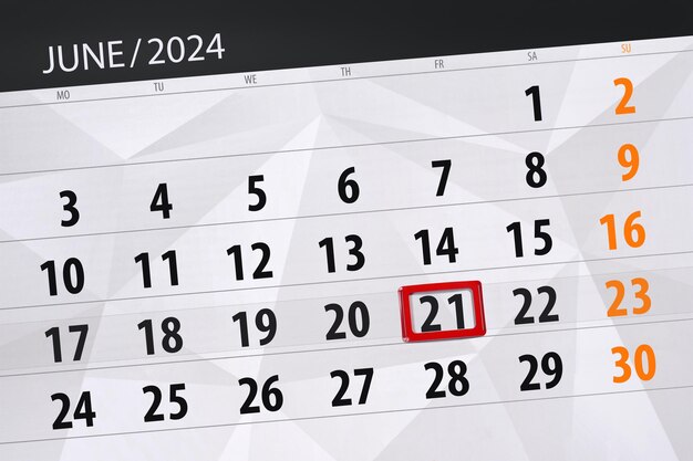 Calendario de 2024 fecha límite día mes página organizador fecha viernes número 21 de junio