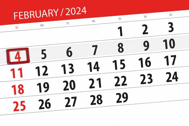 Calendário 2024 prazo de validade dia mês página organizador data fevereiro domingo número 4