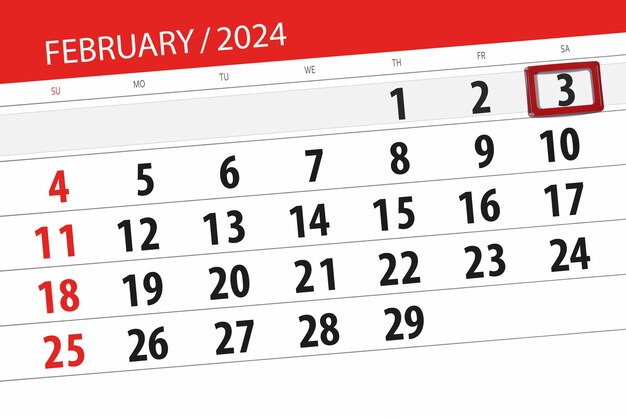 Calendário 2024 prazo de validade dia mês página organizador data fevereiro sábado número 3