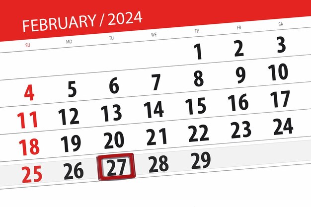 Calendário 2024 prazo dia mês página organizador data fevereiro terça-feira número 27