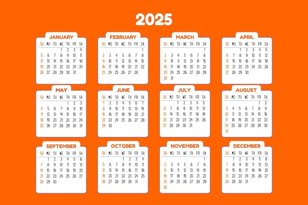 Calendário 2025 Calendário para 2025 em fundo laranja