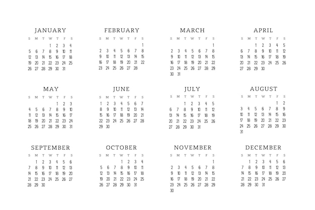 Calendario 2025 Calendario sobre fondo blanco