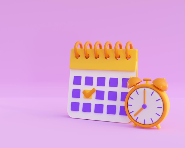 calendário 3D com ícone de despertador