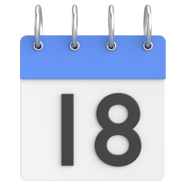 Calendario 3D Día 18 Decimoctavo día del mes Ilustración 3D