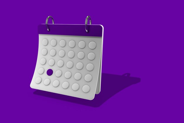 Foto calendário 3d elegante em um fundo roxo. projeto minimalista.