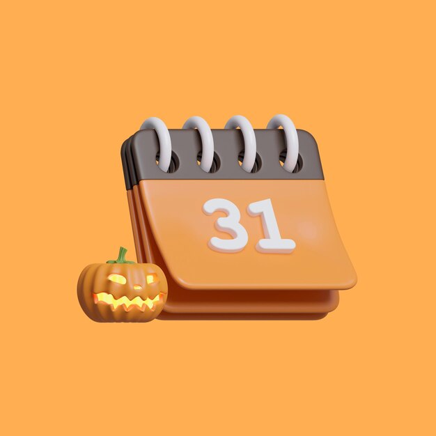 Calendario 3d que muestra Feliz festival de halloween Recordatorio de calendario día de halloween con calabaza 3d render ilustración