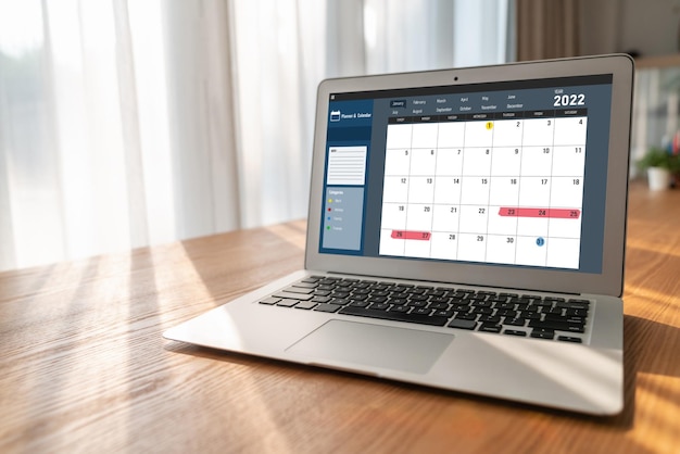 Calendario en aplicación de software informático para la planificación de horarios de moda para organizador personal y negocios en línea