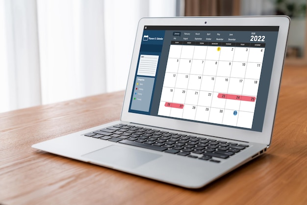 Calendario en aplicación de software informático para la planificación de horarios de moda