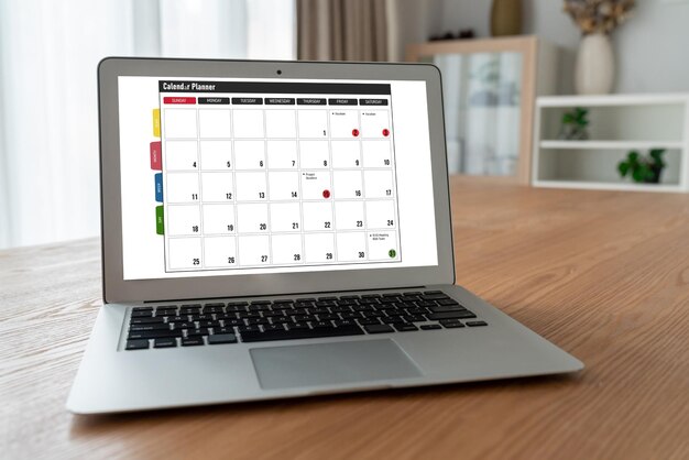Calendario en aplicación de software informático para la planificación de horarios de moda