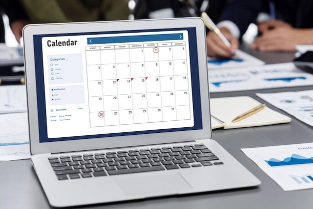 Calendario en la aplicación de software informático para la planificación rápida del horario