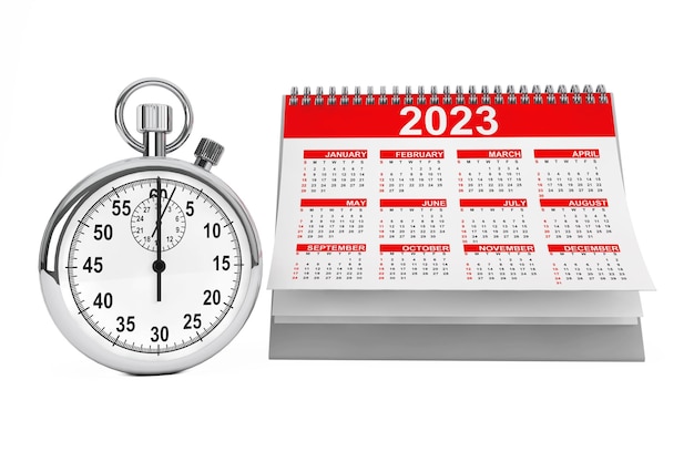 calendário de 2023 anos com renderização 3d de cronômetro