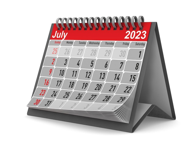 Calendário de 2023 anos para ilustração 3D isolada de julho