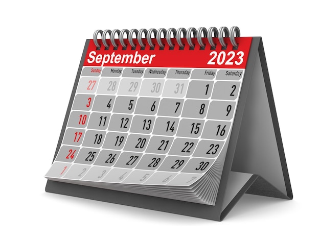 Calendário de 2023 anos para ilustração 3D isolada de setembro