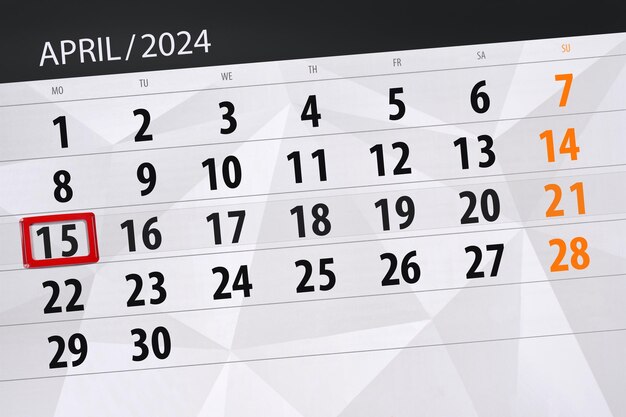 Foto calendário de 2024 data-limite dia mês página organizador data abril segunda-feira número 15