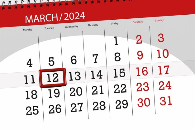 Calendário de 2024 data-limite dia mês página organizador data março terça-feira número 12