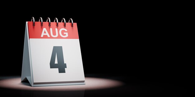 Calendário de agosto destacado em fundo preto