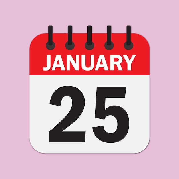 Calendário de data de 25 de janeiro estilo de arte minimalista plano design diário Calendário Ilustração vetorial