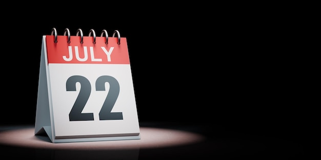 Foto calendário de julho destacado em fundo preto