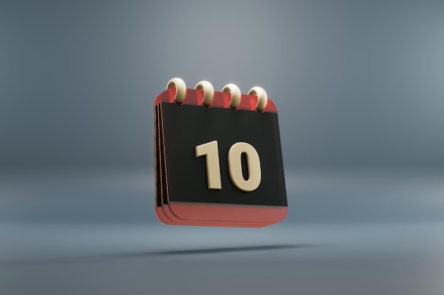 Calendário de mesa com linha de mês preto e vermelho com data 10 Design moderno com elementos dourados 3