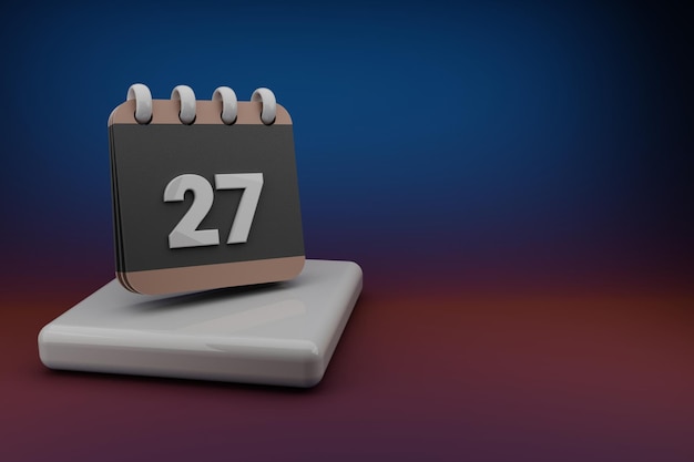 Foto calendário de mesa com linha de mês preto e vermelho com data 27 design moderno com elementos dourados 3