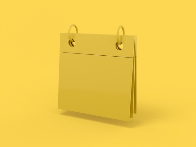 Calendário de mesa de cor mono amarela em fundo sólido amarelo objeto de design minimalista ícone de renderização 3d elemento de interface ui ux