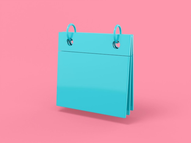 Calendário de mesa de cor única azul no fundo monocromático rosa Objeto de design minimalista ícone de renderização 3d elemento de interface ui ux