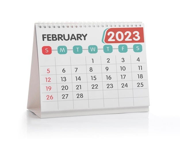 Calendário de mesa de fevereiro de 2023