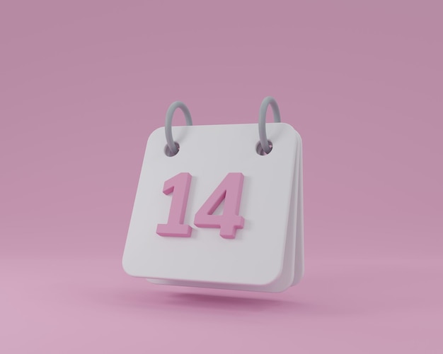 Calendário de mesa mínimo com ilustração de renderização 3D de data de número rosa