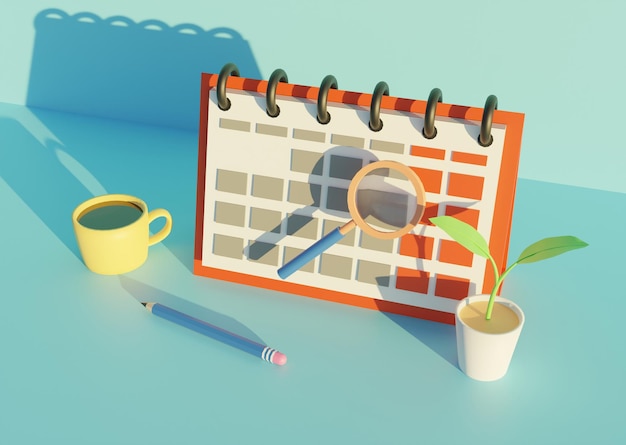 Calendário de negócios com renderização 3d ou resultado de exibição renderizada