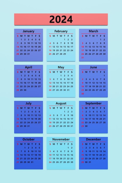 Calendário de parede em estilo minimalista Modelo de calendário mensal para 2024