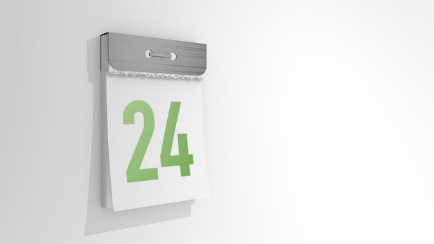 Calendário destacável com número 24 Renderização 3D elegante da vigésima quarta data ilustração 3d sobre fundo branco dia vinte e quatro