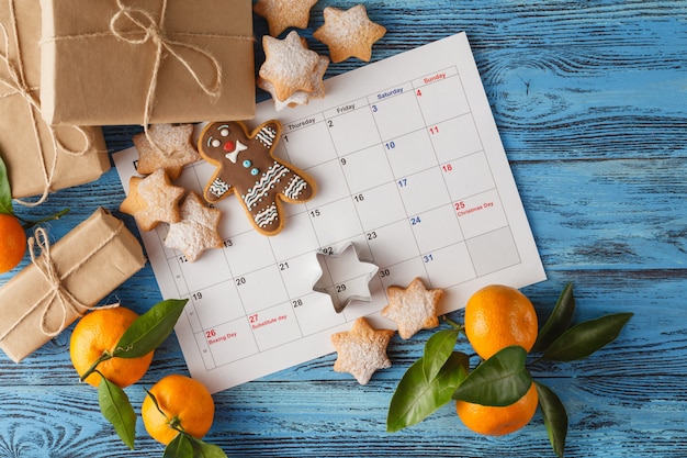 Calendário dezembro de Natal com doces