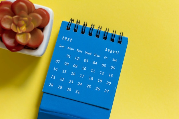 Calendario de escritorio para agosto de 2022 para la planificación