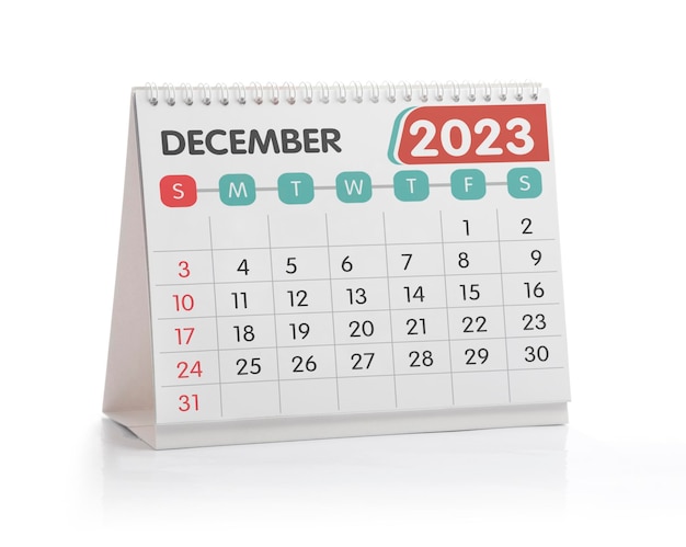 Calendario de escritorio de diciembre de 2023