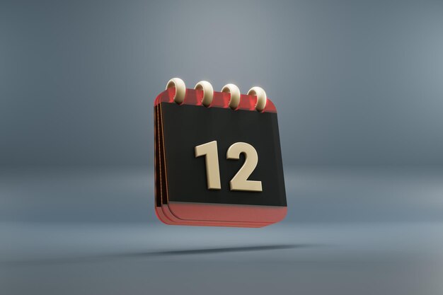 Calendario de escritorio con línea negra y roja con fecha 12 Diseño moderno con elementos dorados 3