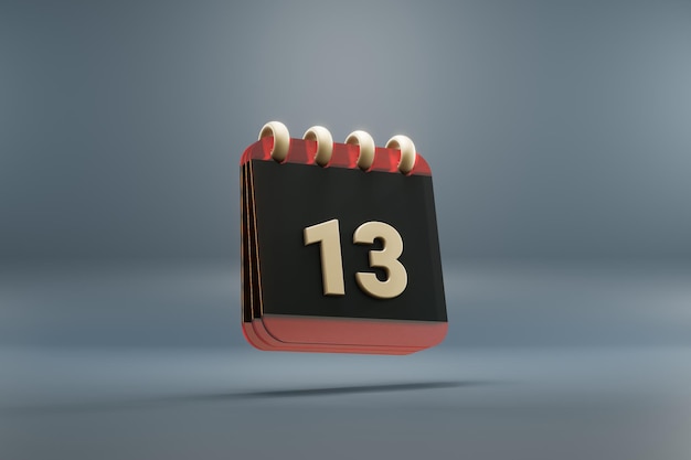 Calendario de escritorio con línea negra y roja con fecha 13 Diseño moderno con elementos dorados 3