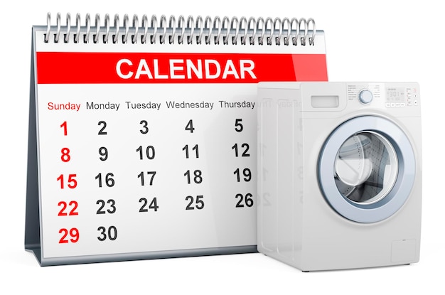 Calendario de escritorio con renderizado 3D de lavadora