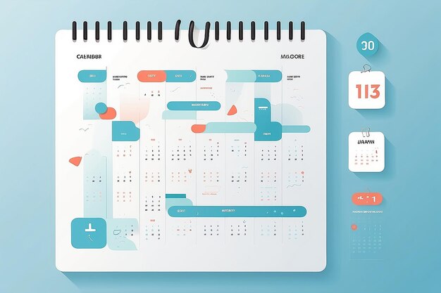 Foto un calendario de estilo plano minimalista con hitos de trabajo remoto