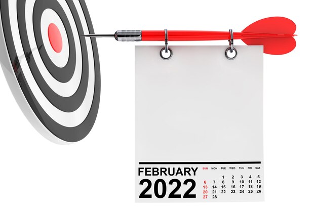 Calendario febrero de 2022 en papel de nota en blanco con espacio libre para su diseño con destino. Representación 3d