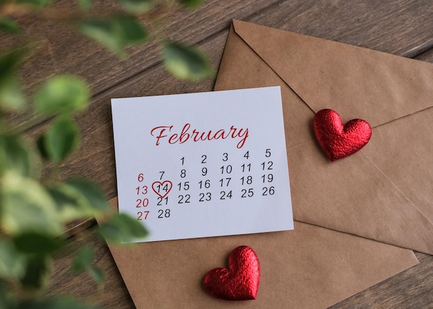 Calendario de febrero calendario plano pone el día de san valentín de febrero