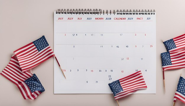 un calendario con la fecha y una bandera