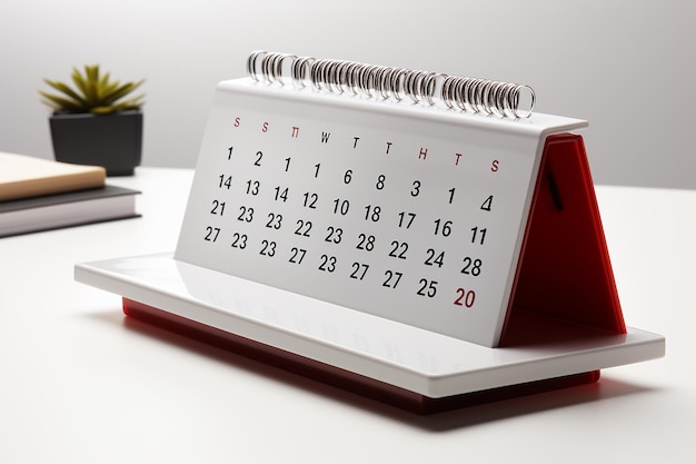 un calendario con la fecha está sobre una mesa blanca