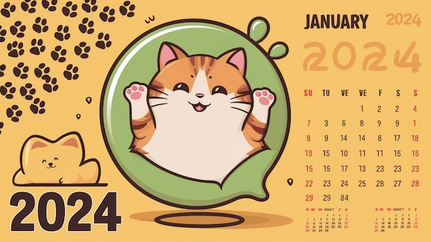 un calendario con un gato en un cuenco verde que dice el año 2012