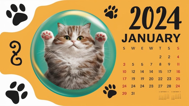 Foto un calendario con un gato que dice febrero en él