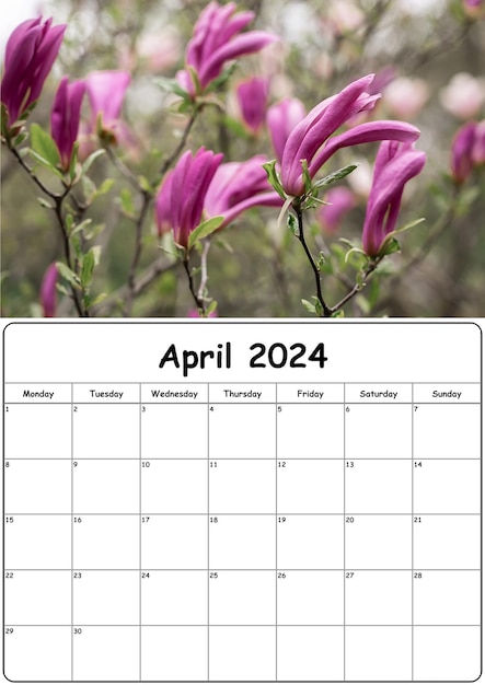 Foto calendario con imágenes de la naturaleza para abril de 2024