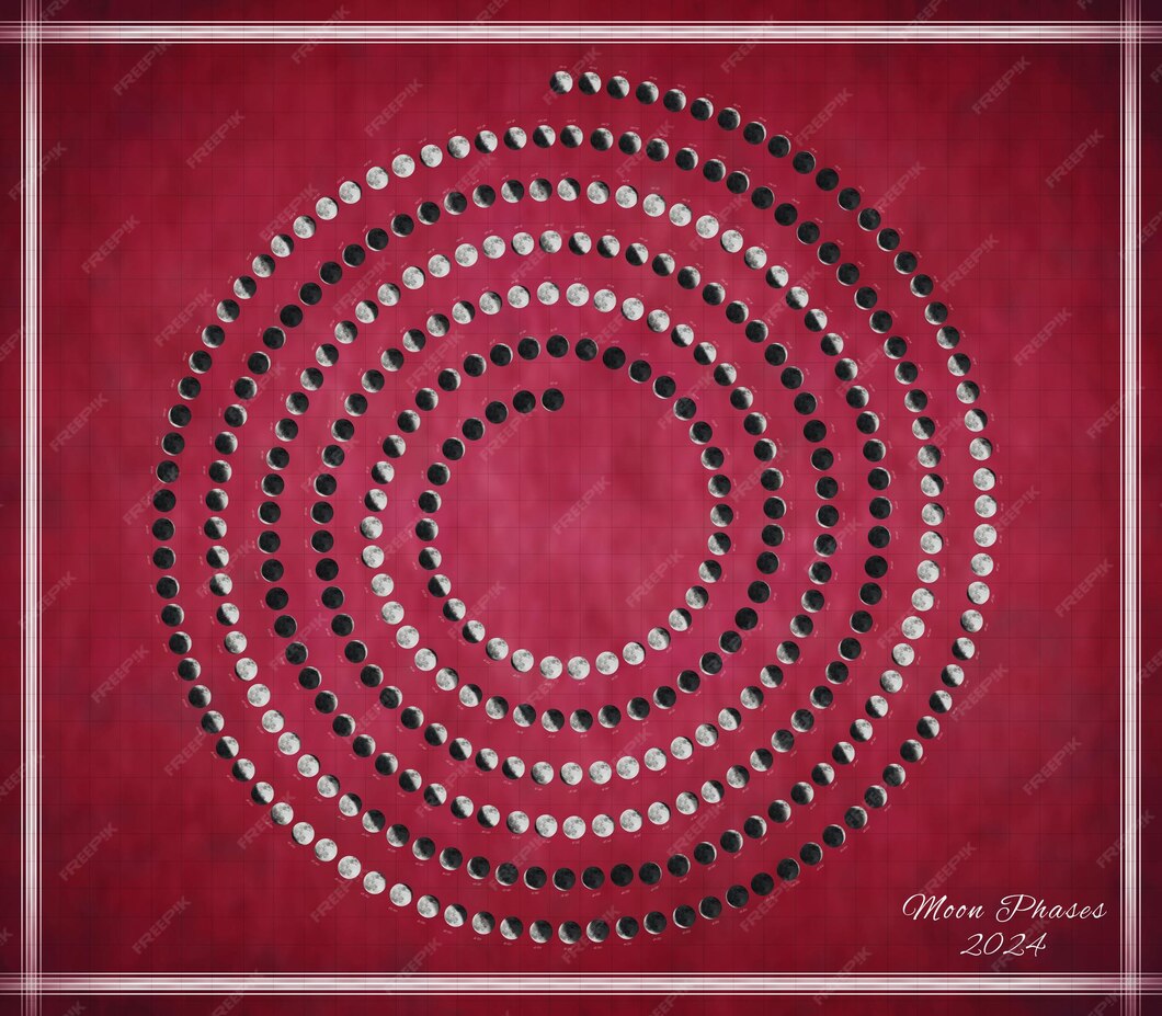 Calendario lunar 2024 fases lunares en espiral Foto Premium