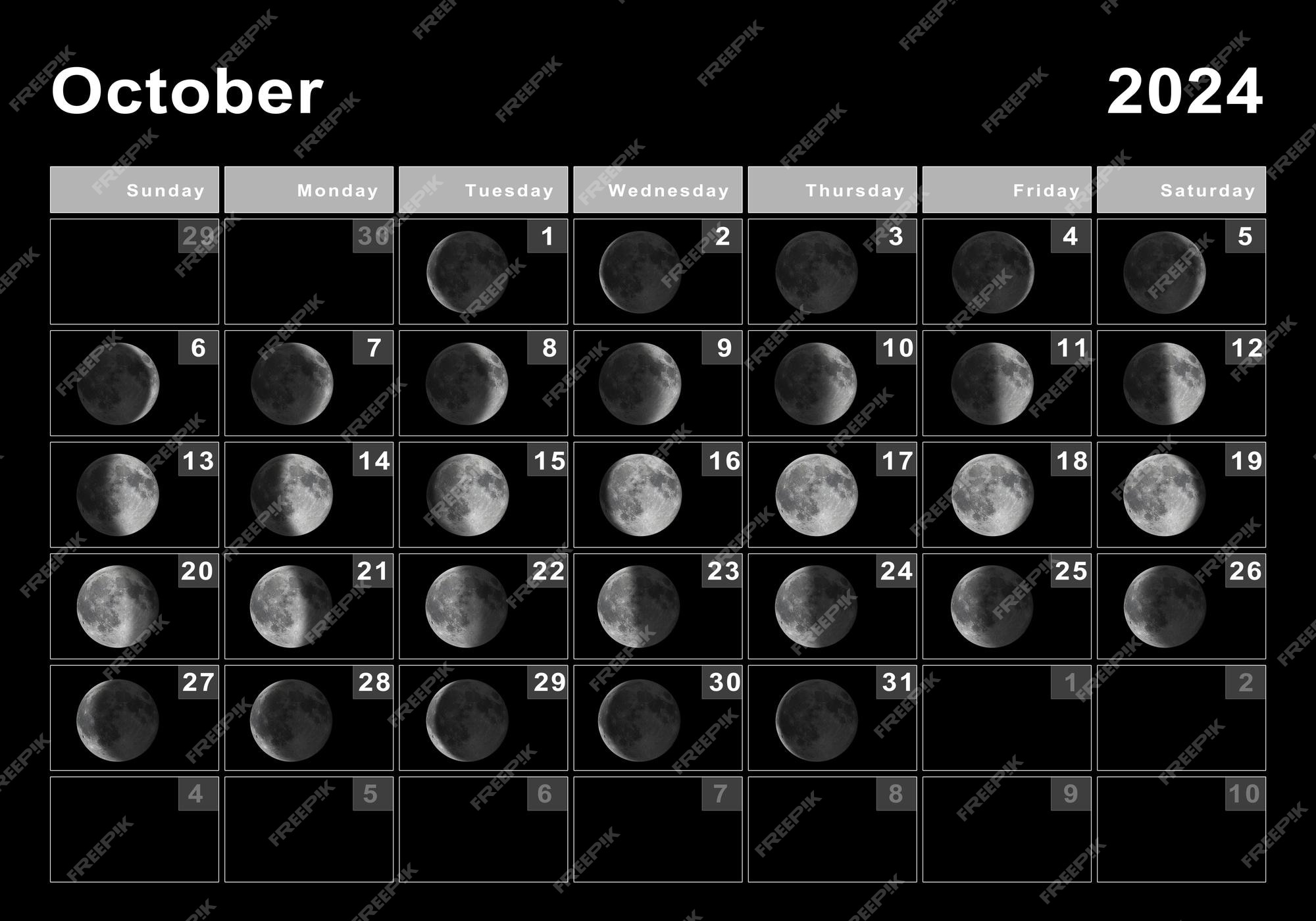 Calendário lunar de outubro de 2024, ciclos da lua, fases da lua Foto