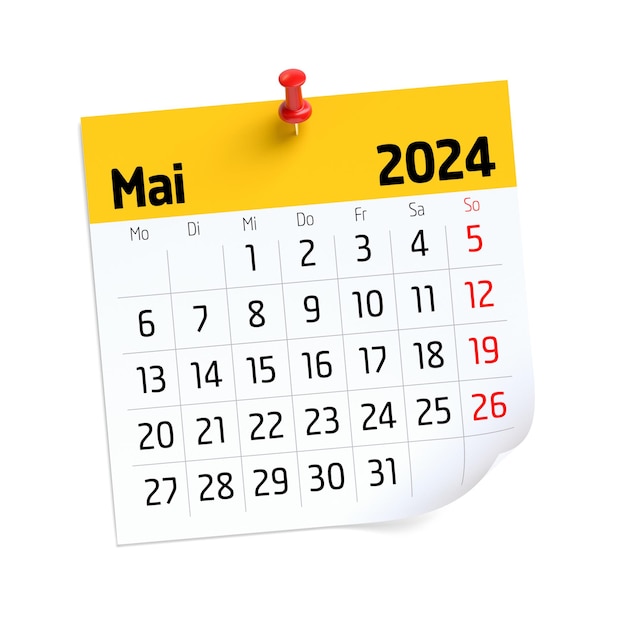 Calendario de mayo de 2024 en idioma alemán aislado en fondo blanco