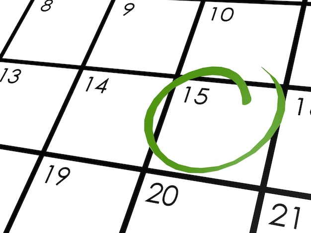 Calendario mensual con un círculo verde