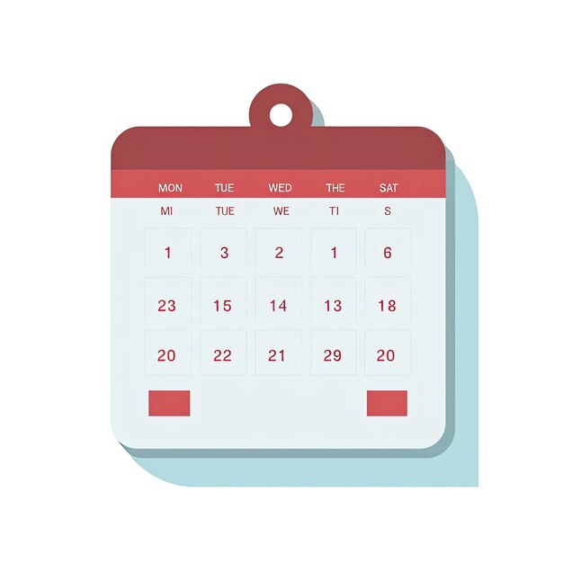 Foto un calendario minimalista en rojo y blanco sobre un fondo blanco limpio.